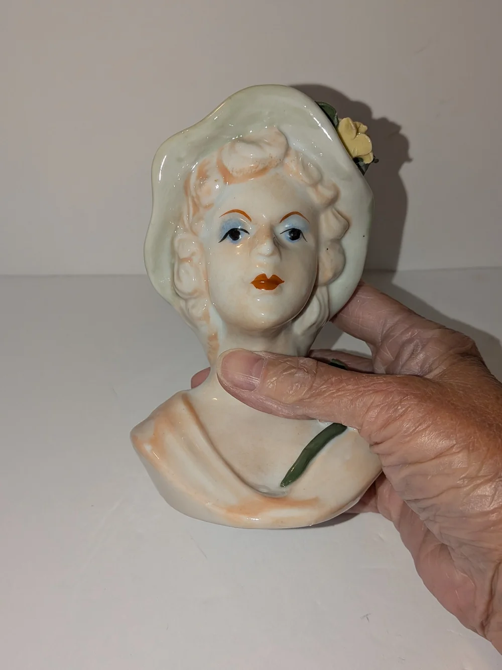 Vintage 1950's Porcelain Lady Head Vase 5 Inches Tall Mid Century Modern